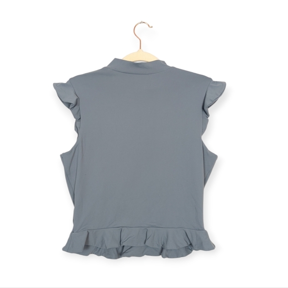 NWT Susana Monaco Grey Blue Jersey Ruffle Mock Neck Top - Picture 2 of 8